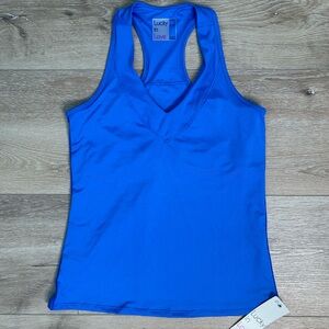 Lucky in Love Fitted Blue Sleeveless Tank Top